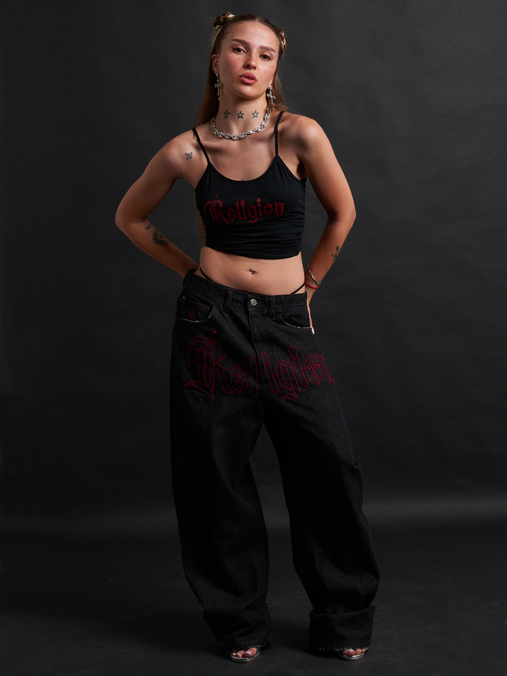 THORN BAGGY DENIM – BLACK CRIMSON