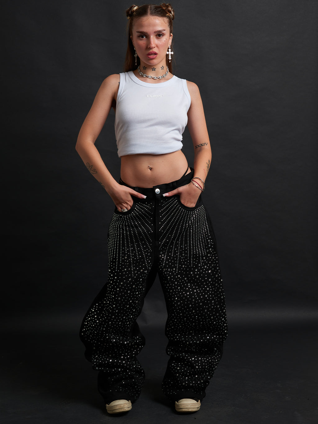 Eclipse Rhinestone Baggy – Black