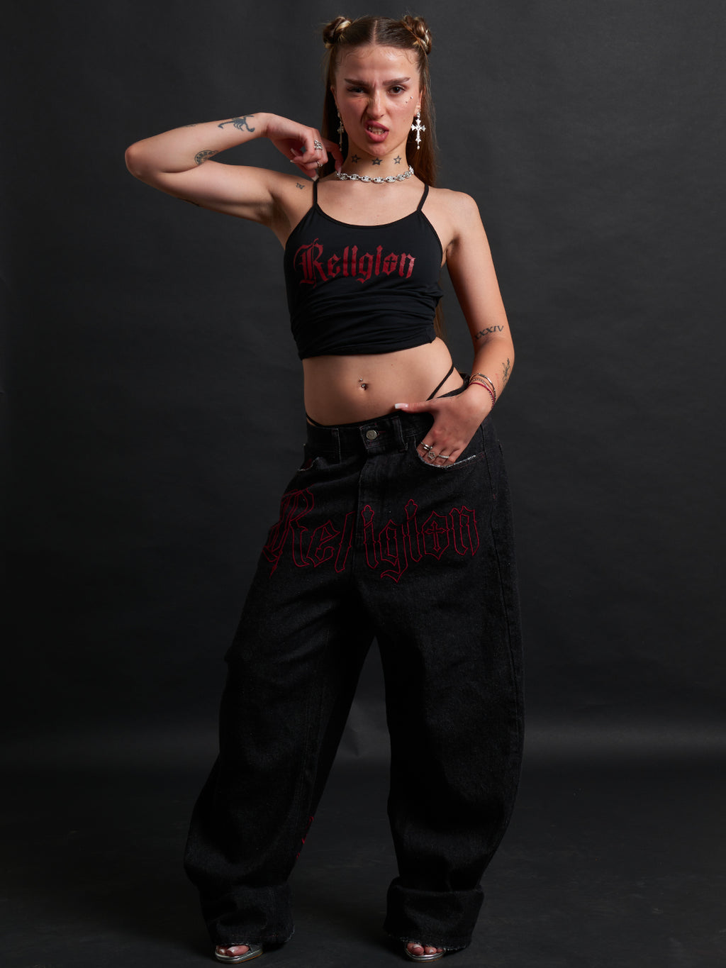 THORN BAGGY DENIM – BLACK CRIMSON