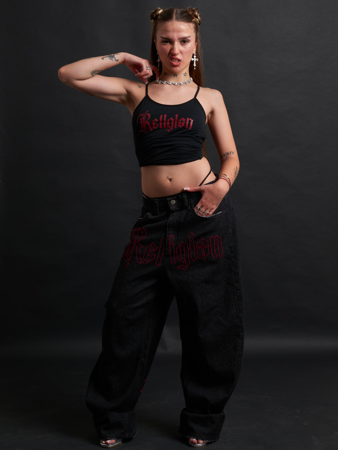 THORN BAGGY DENIM – BLACK CRIMSON