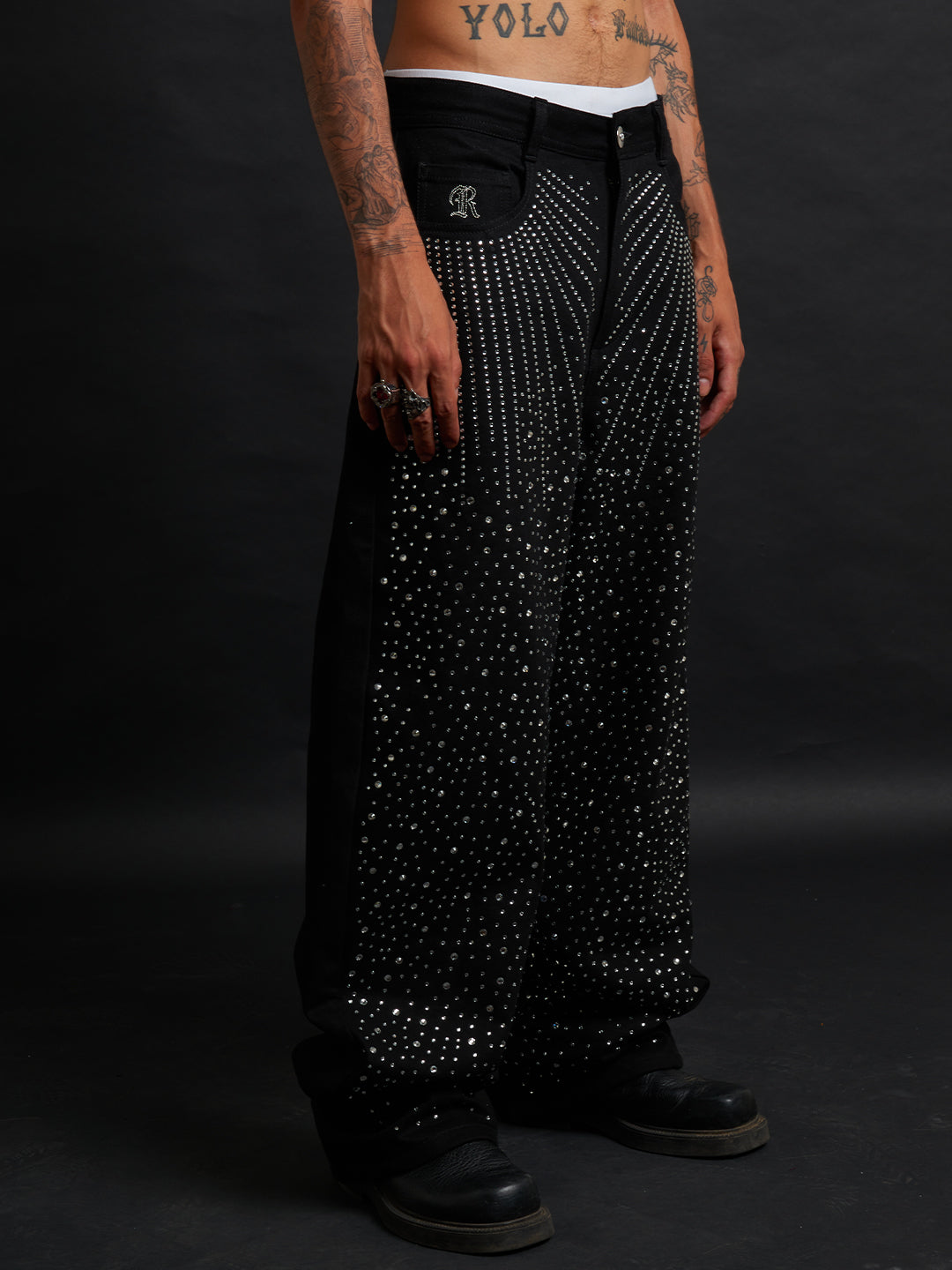 Eclipse Rhinestone Baggy – Black