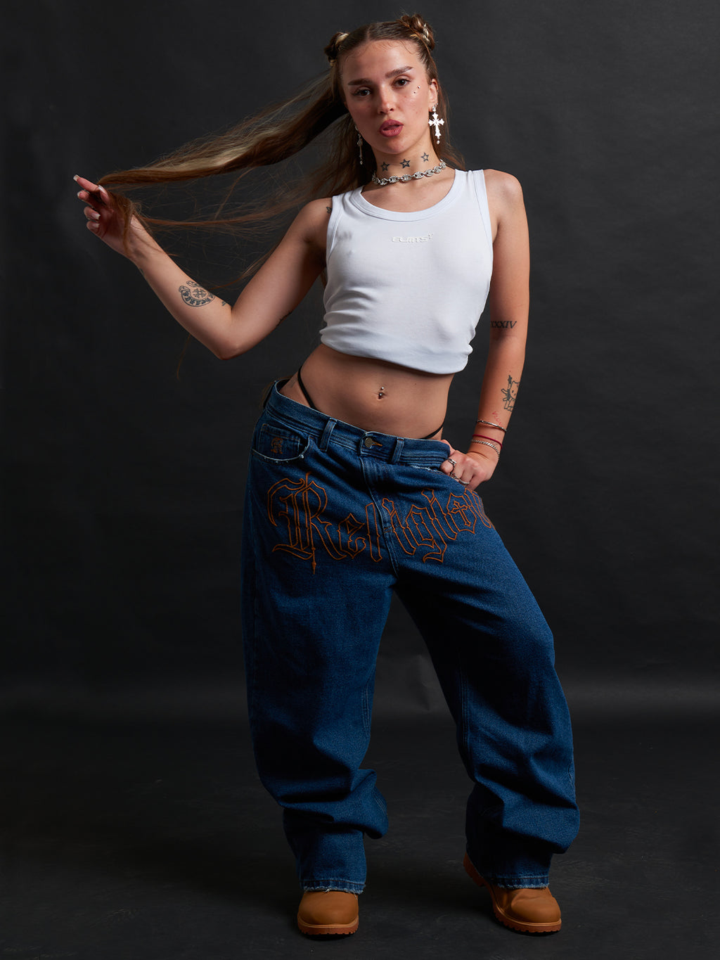 THORN BAGGY DENIM – BLACK CRIMSON