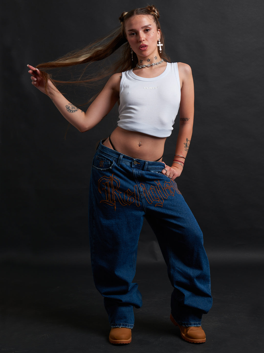 THORN BAGGY DENIM – BLACK CRIMSON