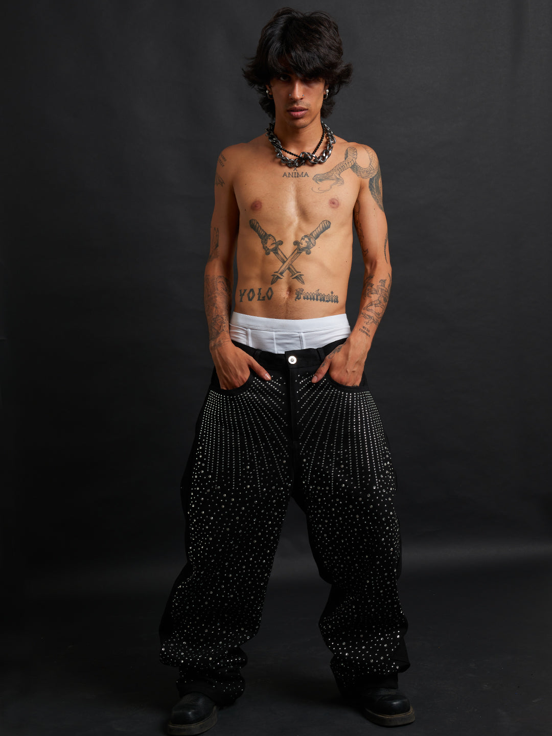 Eclipse Rhinestone Baggy – Black